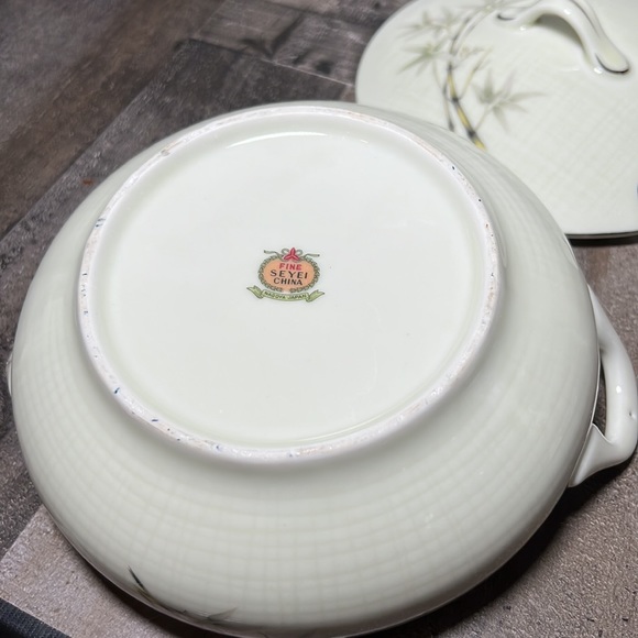 Vintage Seyei Fine China Porcelain Bamboo Garden Covered Serving Bowl Japan - Picture 8 of 9